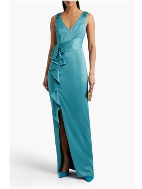NWT Marchessa Teal Satin Gown